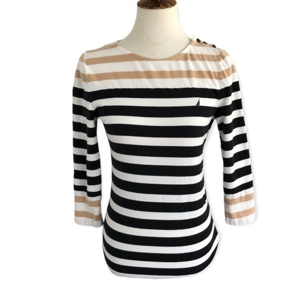 Women’s Nautica striped top with anchor buttons on the shoulder